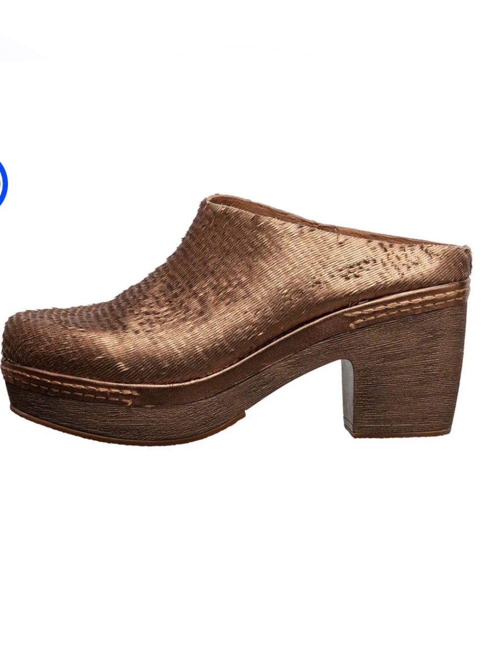 Antelope Bronze Textured Slip-On Clogs with Block Heel